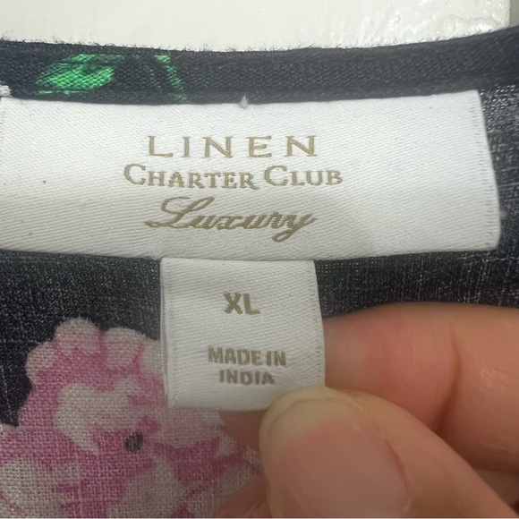 Charter Club 100% Linen Short Tie-Sleeve V Neck Top XL Casual Feminine Beach - Picture 7 of 10